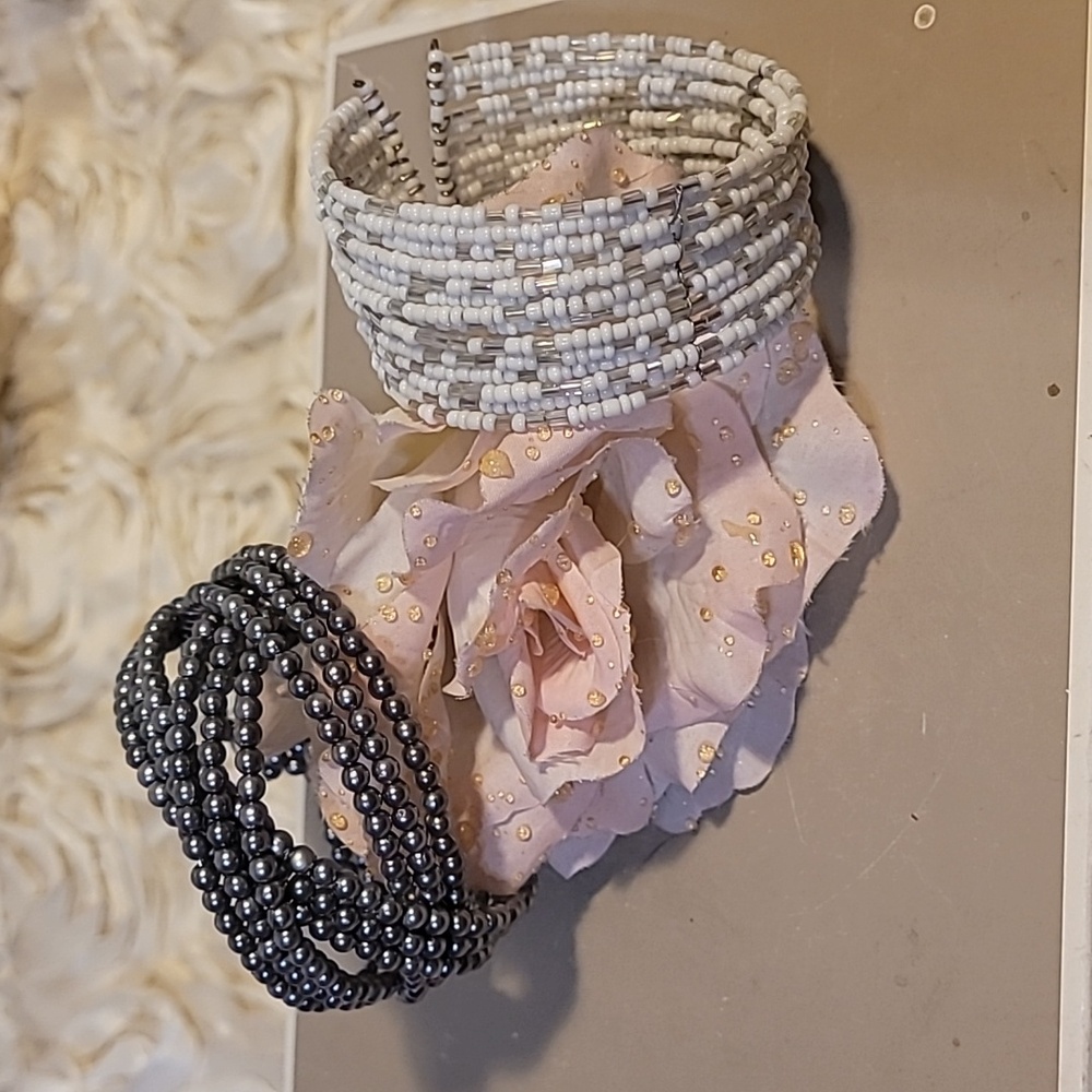 Beaded Cuff Bracelets Multi-Strand - Set Of 2.